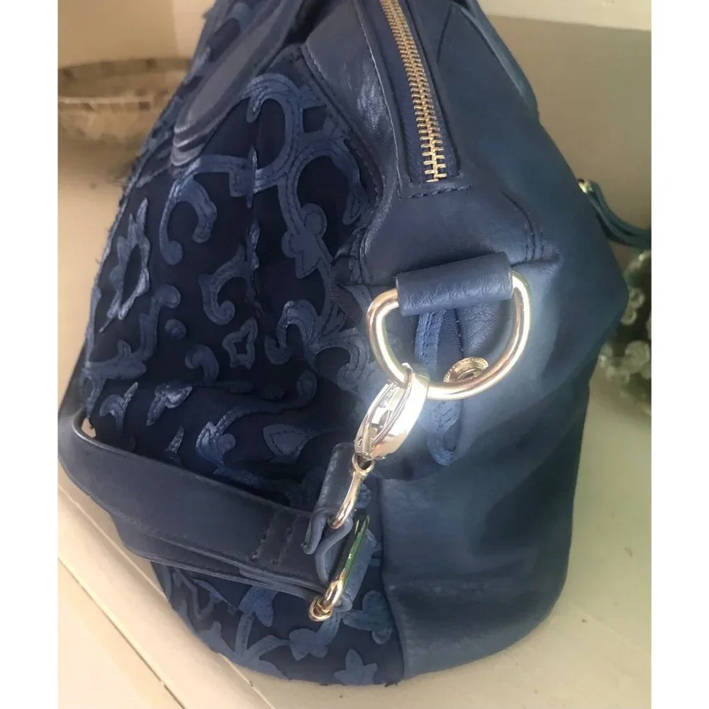 Blue Vachetta Scroll Leather & Lace Satchel Tote Bag - Picture 4 of 14